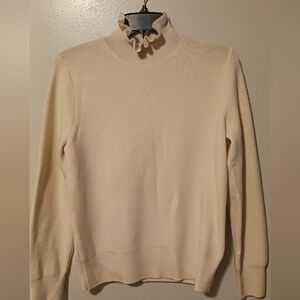 J Crew Cream Merino Wool Ruffle Turtleneck Sweater